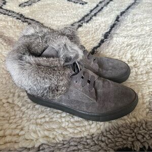 Vince Nyack Graphite Suede Leather Rabbit Fur Sneakers